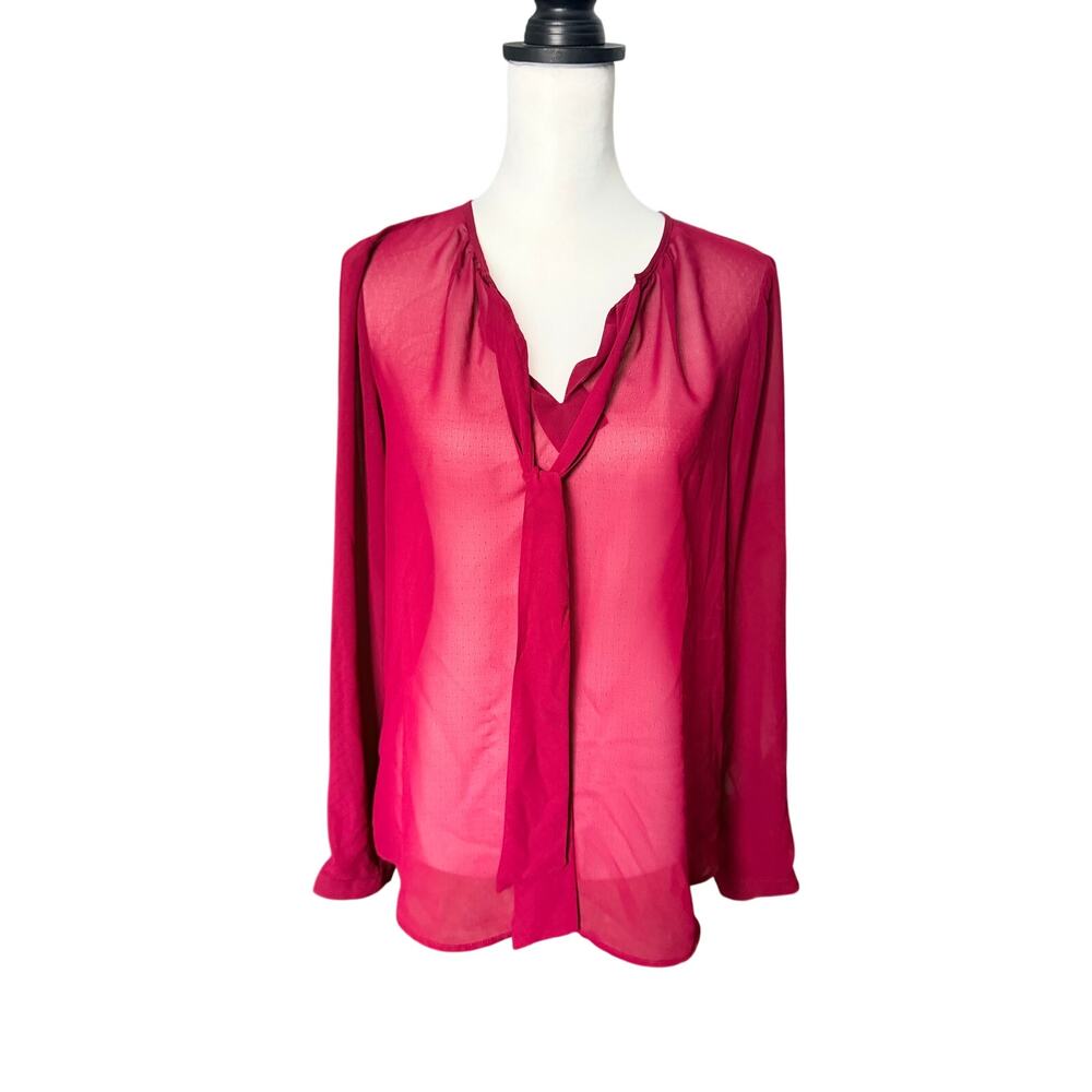 The Limited Women's Long Sleeve Sheer Top Maroon Medium